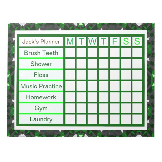 ADHD ADD Boy's Manar's Weekly Checklist Planner Anteckningsblock (Framsida)