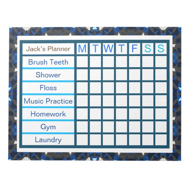 ADHD ADD Boy's Manar's Weekly Checklist Planner Anteckningsblock (Framsida)