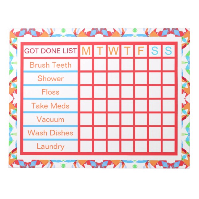 ADHD ADD Girl's Women's Weekly Checklist Reminder Anteckningsblock (Framsida)