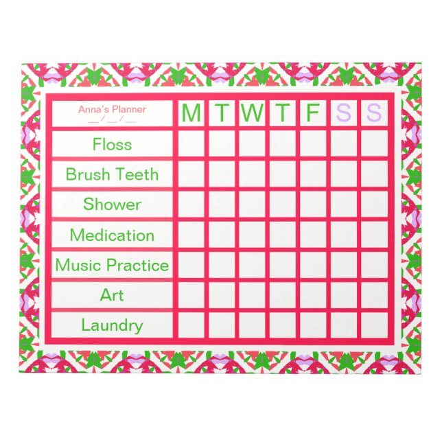 ADHD ADD Girl's Women's Weekly Checklist Reminder Anteckningsblock (Framsida)