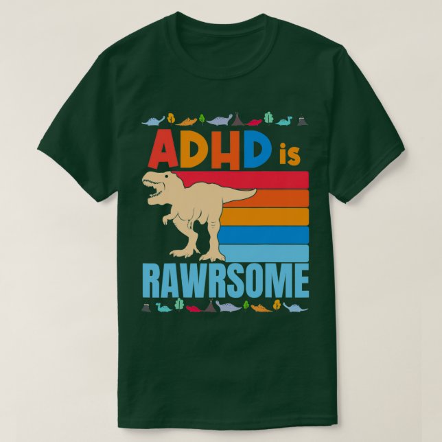 ADHD är Fantastisk Boys Girls ADHD Awareness Dinos T Shirt (Design framsida)