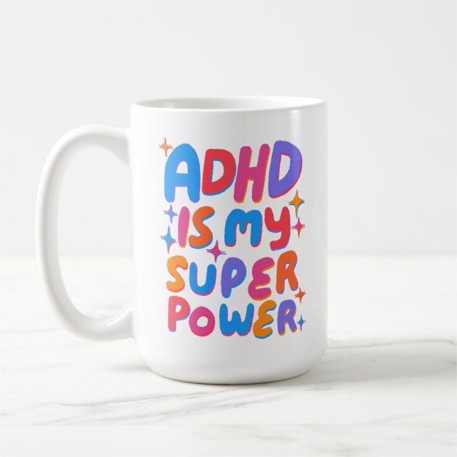 ADHD är min superkraft Glada bubbelbokstäver Kaffemugg (Vänster)