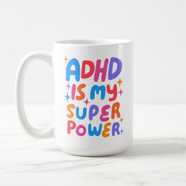 ADHD är min superkraft Glada bubbelbokstäver Kaffemugg (Vänster)
