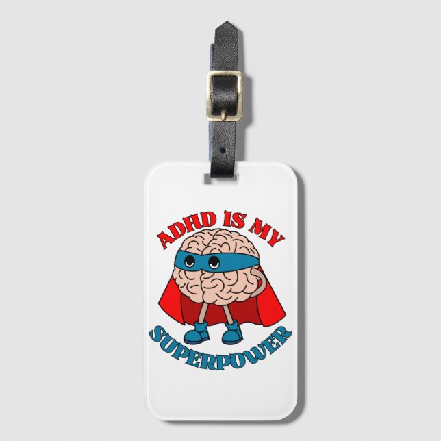 ADHD är min superkraft - hjärnan med en kapsel Bagagebricka (Framsida vertikal)