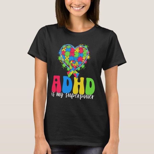 ADHD är min superkraftfulla Heart Puzzon-För barn T Shirt (Framsida)