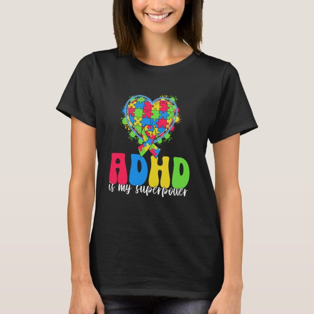 ADHD är min superkraftfulla Heart Puzzon-För barn T Shirt (Framsida)