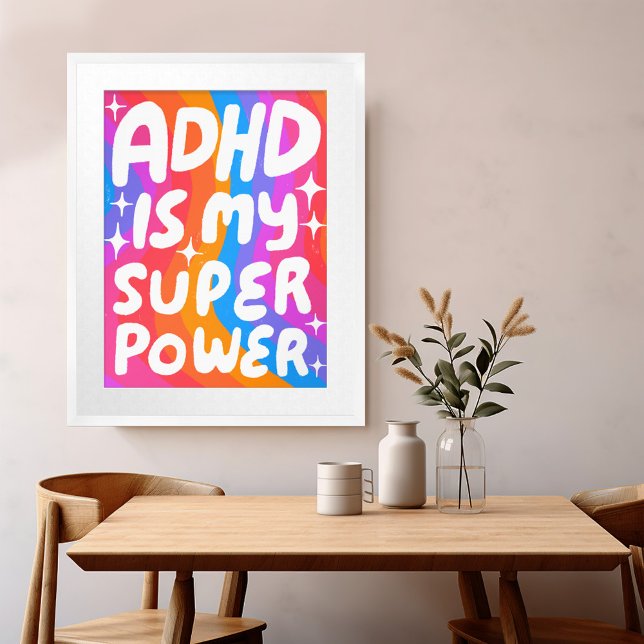 ADHD är min superkraftfulla Roligt Bubble Brev Col Poster (ADHD is my Superpower Fun Bubble Letters Colorful Poster
)