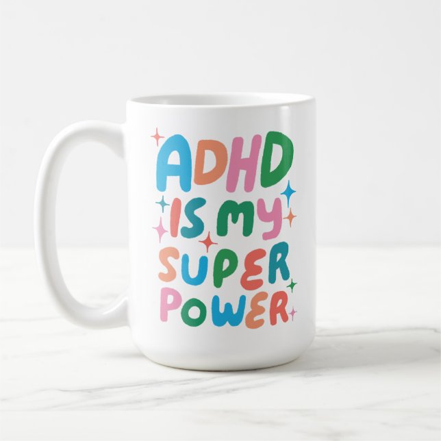 ADHD är min superkraftfulla Roligt Bubble Brev Kaffemugg (Vänster)