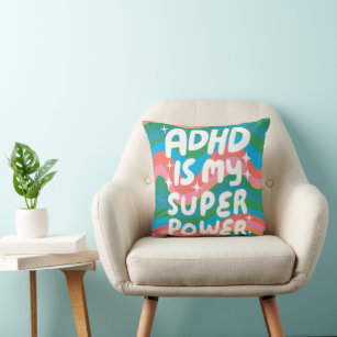 ADHD är min superkraftfulla Roligt Bubble Brev Kudde