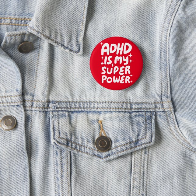 ADHD är min superpower Roligt Bubble Brev Red Knapp (In Situ)