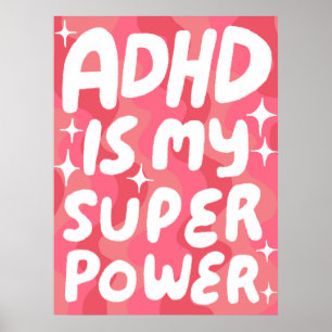 ADHD är min superpower Roligt Bubble Brev Rosa Poster