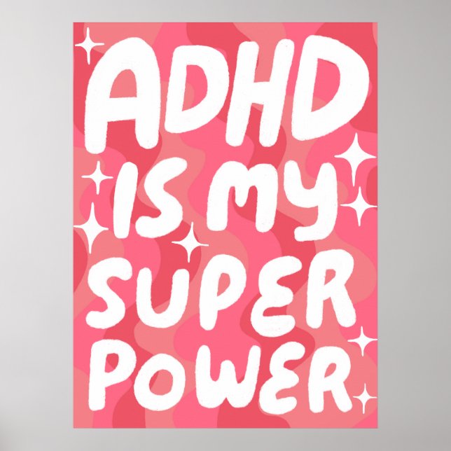 ADHD är min superpower Roligt Bubble Brev Rosa Poster (Framsidan)