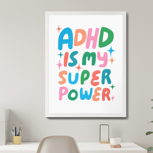 ADHD är min superströmsfärgade Roligt Bubble Brev Poster (ADHD is my Superpower Colorful Fun Bubble Letters Poster
)