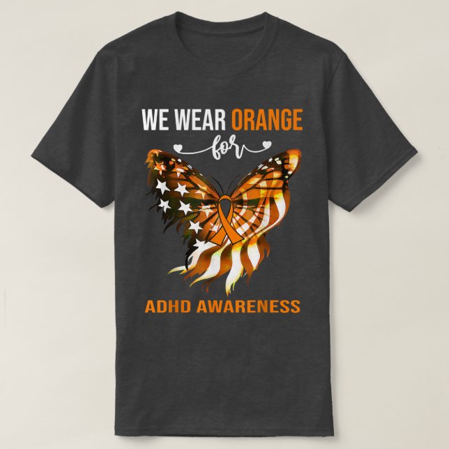 ADHD Awareness 4:e juli-Orange Butterfly T Shirt (Design framsida)