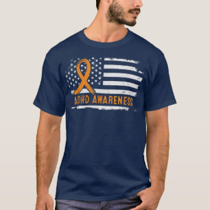 ADHD Awareness American Flagga - Orange Ribbon T Shirt