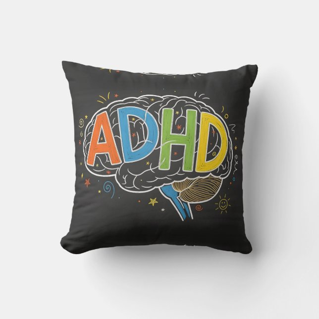 ADHD Awareness Colorful Brain Ord Illustration Kudde (Framsida)