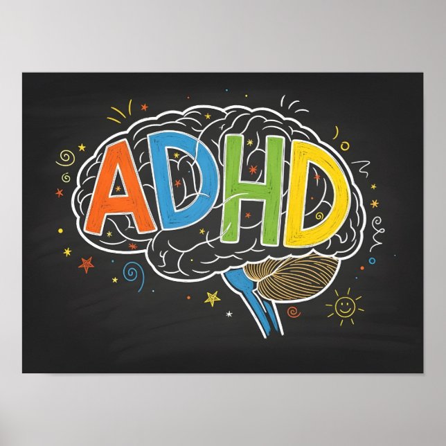 ADHD Awareness Colorful Brain Ord Illustration Poster (Framsidan)