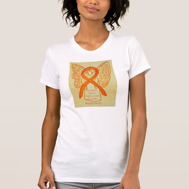 ADHD Awareness Orange Ribbon Angel Anpassningsbar  T Shirt (Framsida)