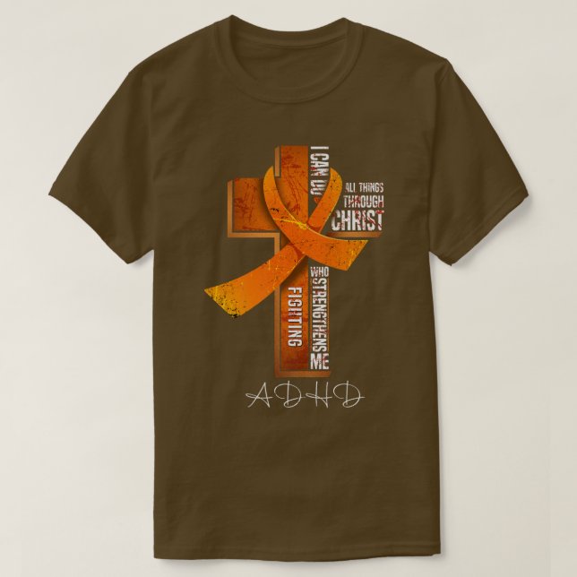 ADHD Awareness Orange Ribbon Christian Cross147  T Shirt (Design framsida)