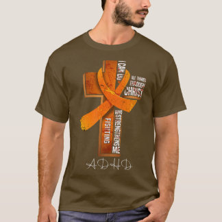 ADHD Awareness Orange Ribbon Christian Cross147 T Shirt