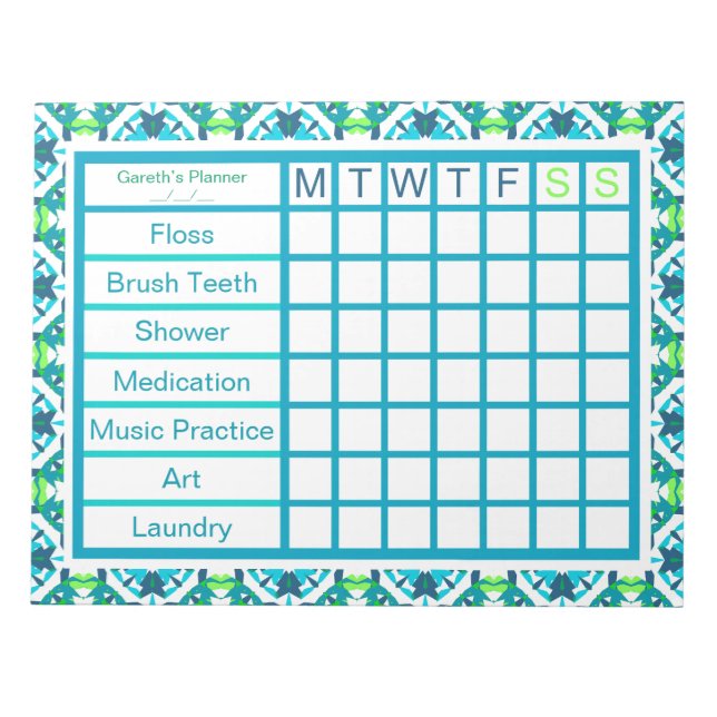 ADHD Boy's Manar's Weekly Checklist Reminder Plann Anteckningsblock (Framsida)