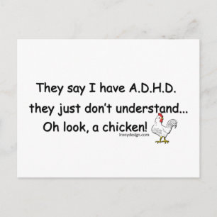 ADHD Chicken Humor Saming Vykort