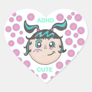 ADHD-dekal med "ADHD Söt" illustration Hjärtformat Klistermärke