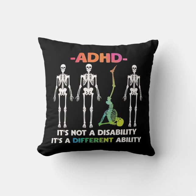 ADHD Ej funktionsnedsättning Skeleton med olika fö Kudde (Framsida)