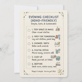 ADHD Evening Routine Checklist Simple Calming Card Julkort
