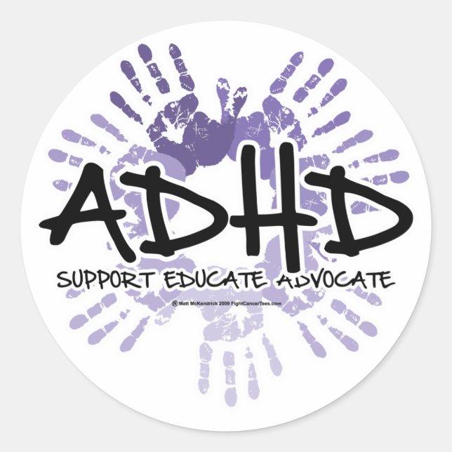 ADHD-handskrift Runt Klistermärke (Framsida)