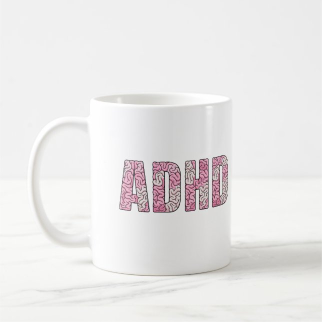 ADHD-hjärnans bokstäver - Rosa & Beige Anatomi Tex Kaffemugg (Vänster)