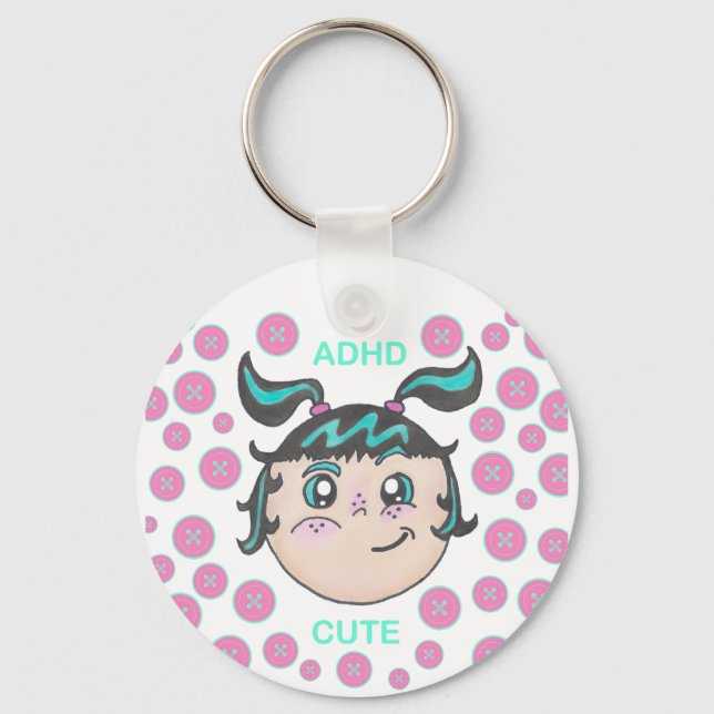 ADHD keychain with "ADHD Cute" illustration Nyckelring (Framsida)