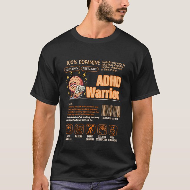 ADHD Krigare Streckkod Neurodiversitet ADHD Autism T Shirt (Framsida)