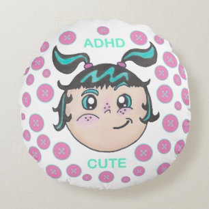 ADHD-kudde med "ADHD Cute"-illustration Rund Kudde
