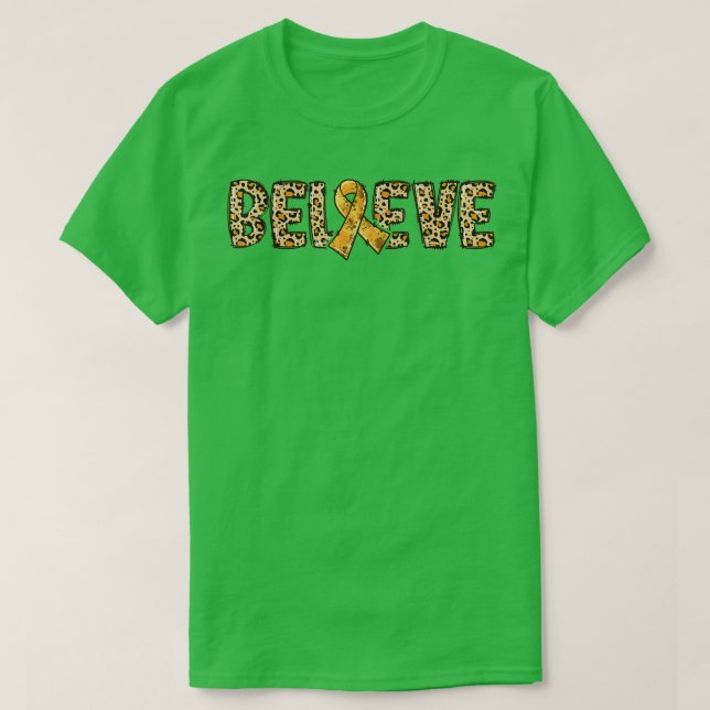 ADHD Leopard Print Orange Ribbon Support Believe  T Shirt (Design framsida)