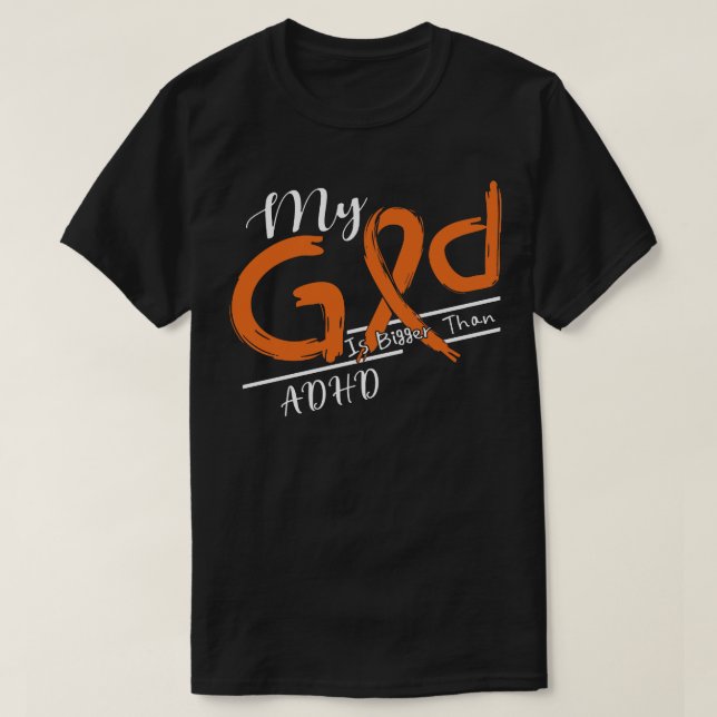 ADHD-medvetenhet min Gud är starkare i den här fam T Shirt (Design framsida)