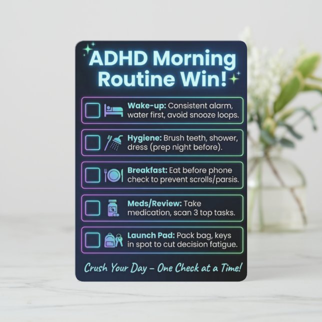 ADHD Morning Routine Checklist Print/Download Card Julkort (Stående Fram)