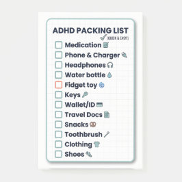 ADHD Packing List Minimalist Travel Checklist Post-it Block