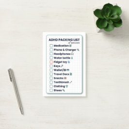 ADHD Packningslista Minimalistisk Reschecklista Post-it Block