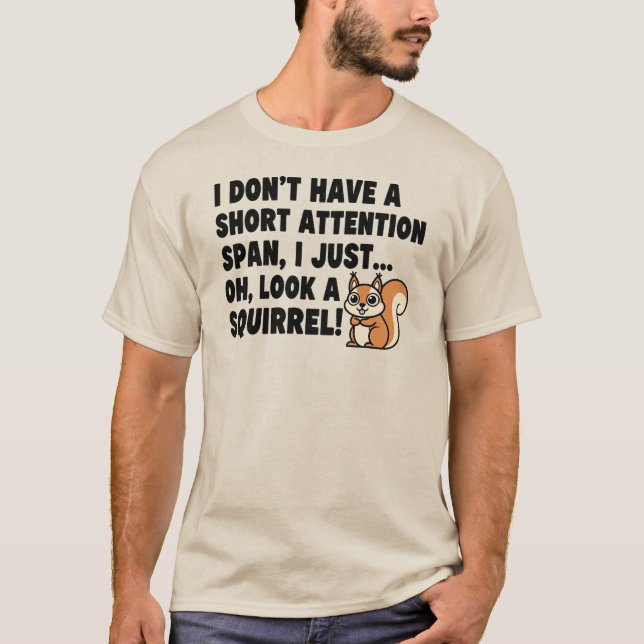 ADHD Squirrel Shirt Kort Attention Span Humor T (Framsida)