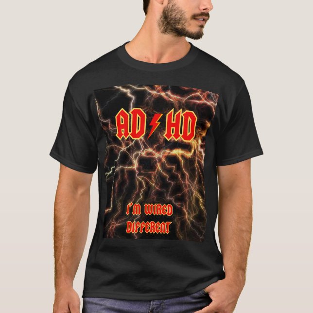 ADHD T Shirt Funny AC/DC Style Heavy Metal (Framsida)