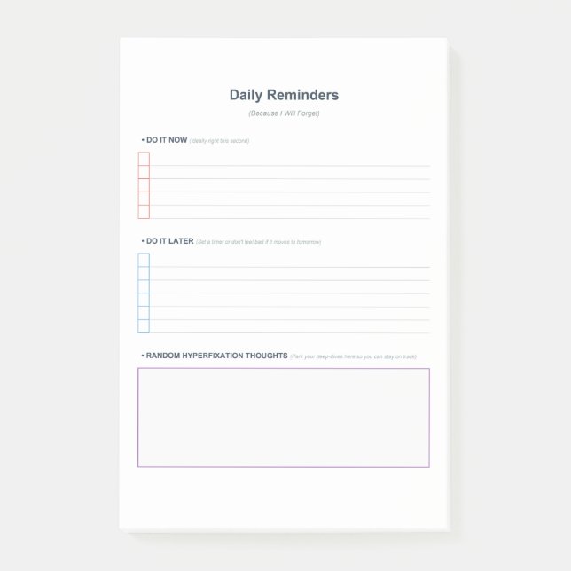 ADHD Uppgiftshantering  Post-it Block (Framsida)