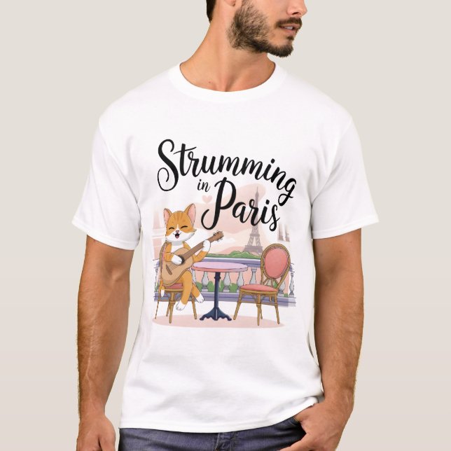 Adiger katt som lekgarnitar på parisisk kattkonst t shirt (Framsida)