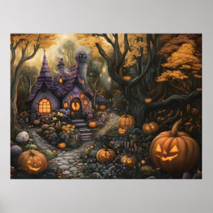 Adigert Spooky House och Halloween Pumpkin Patch Poster