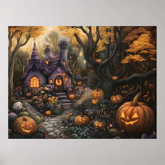 Adigert Spooky House och Halloween Pumpkin Patch Poster (Framsidan)