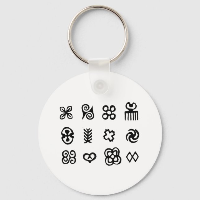 Adinkra African Symbols Black and White Nyckelring (Framsida)