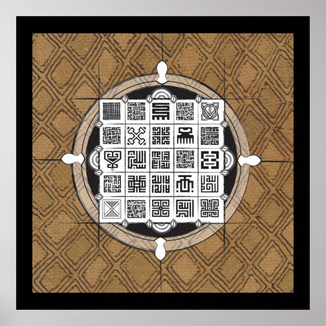 Adinkra och arabiska med African Raffia Background Poster (Framsidan)