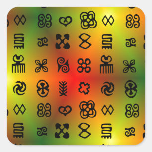 Adinkra-symboler med afrikanskt Färg Fyrkantigt Klistermärke