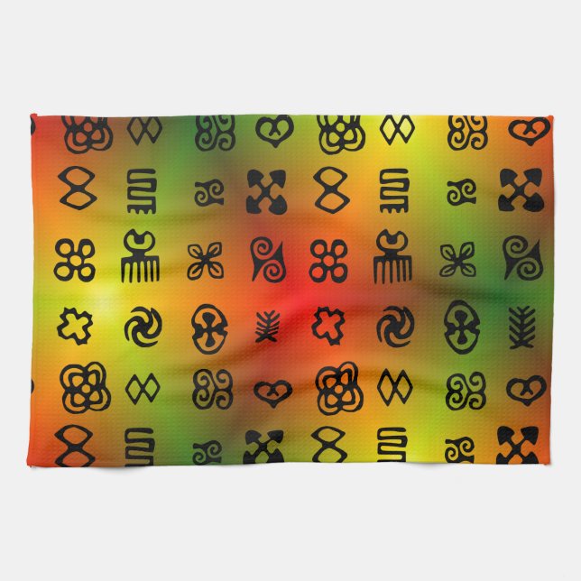 Adinkra-symboler med afrikanskt Färg Kökshandduk (Horisontell)