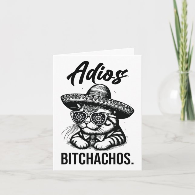 Adios Achos Cat in Sombrero Funny Spansk funny Ad Kort (Framsida)